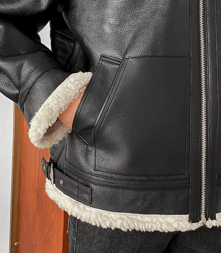 RT No. 2798 BLACK FLEECE COLLAR LEATHER JK Product Image