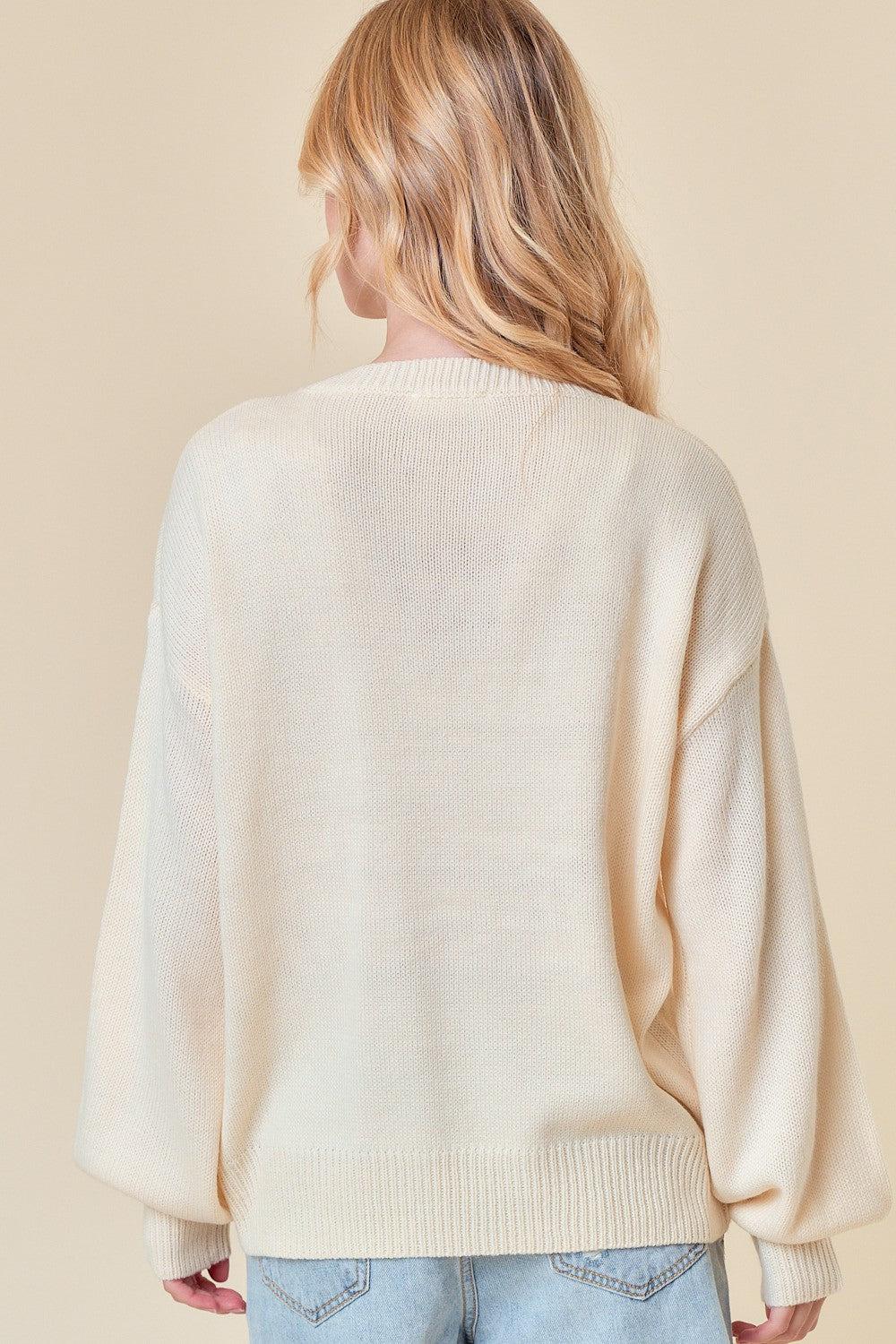 Love Embroidery Long Sleeve Sweater Top Product Image