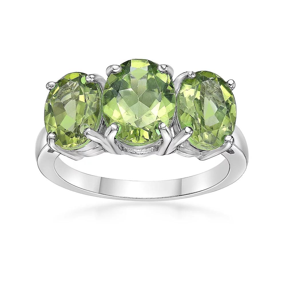 Gemminded Sterling Silver Peridot 3-Stone Oval Ring, Women's, Size: 7 Product Image