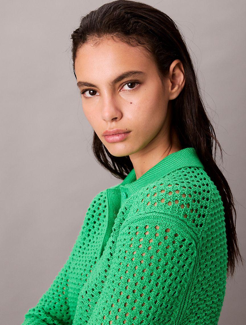 Open Stitch Polo Sweater Product Image