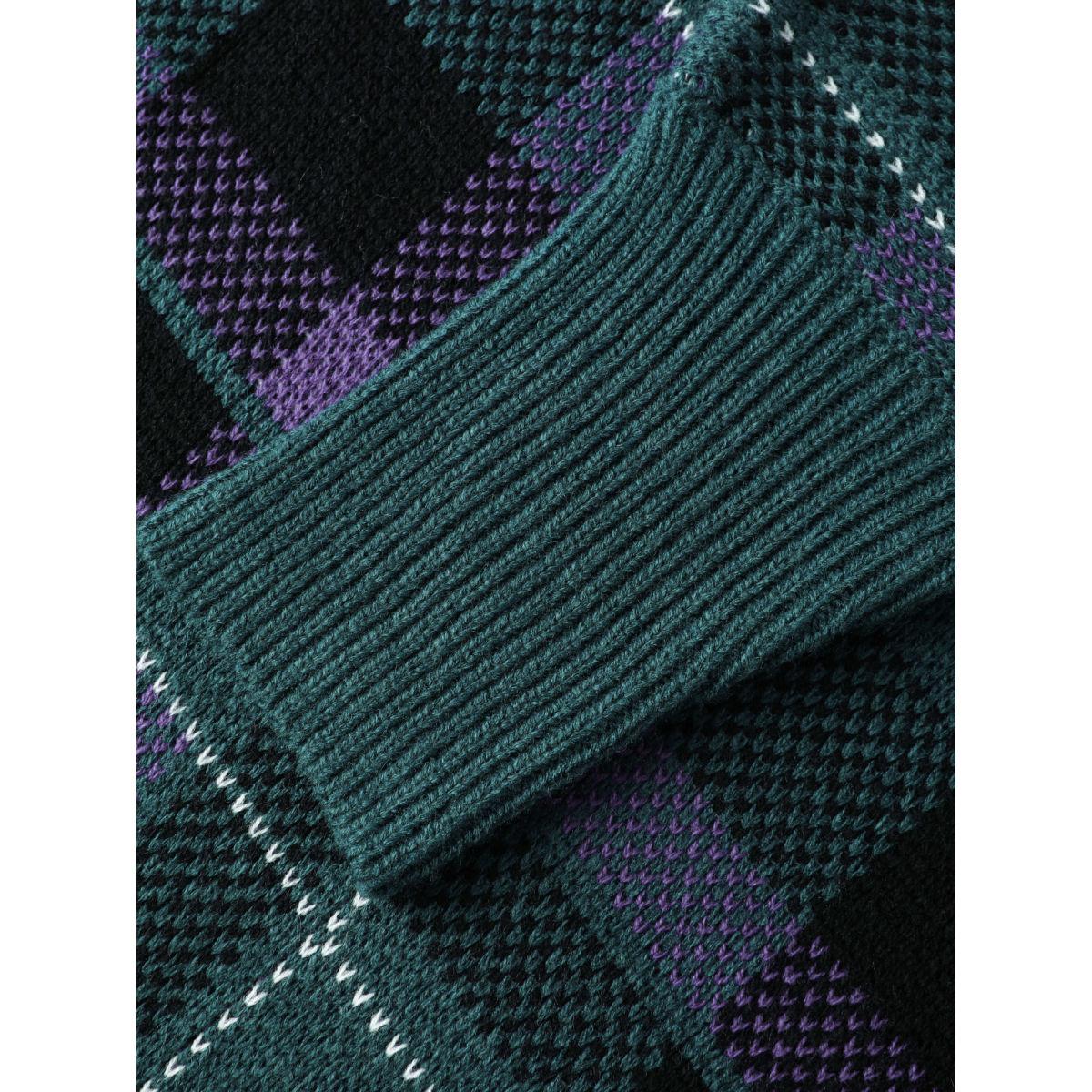 Plus Size Holiday Plaid Turtleneck Fringe Hem Pullover DarkSlateGray Women Leisure Loose Long Sleeve Turtleneck Casual Pullovers BloomChic 14-16/1X Product Image