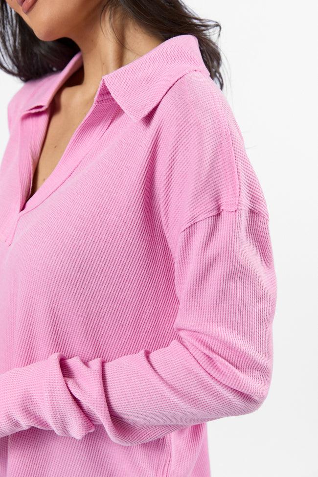 Might Be Love Rose Pink Waffle Collared Knit Top FINAL SALE Product Image