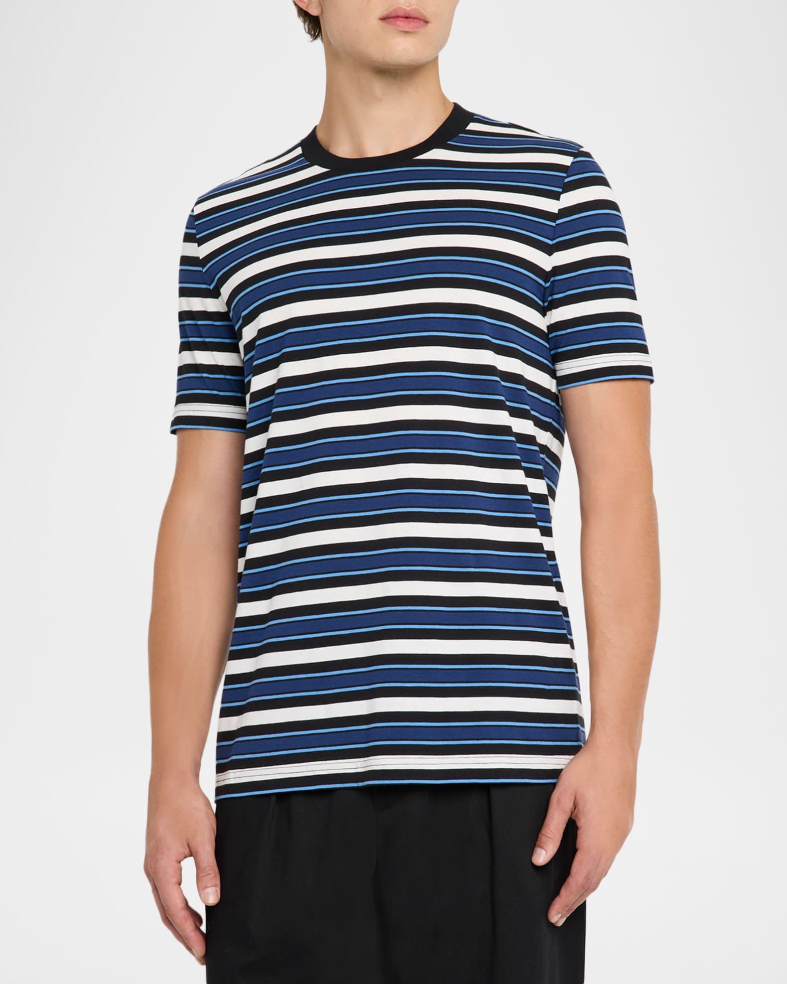 Men's Horizontal Multi-Stripe Cotton Crewneck T-Shirt Product Image