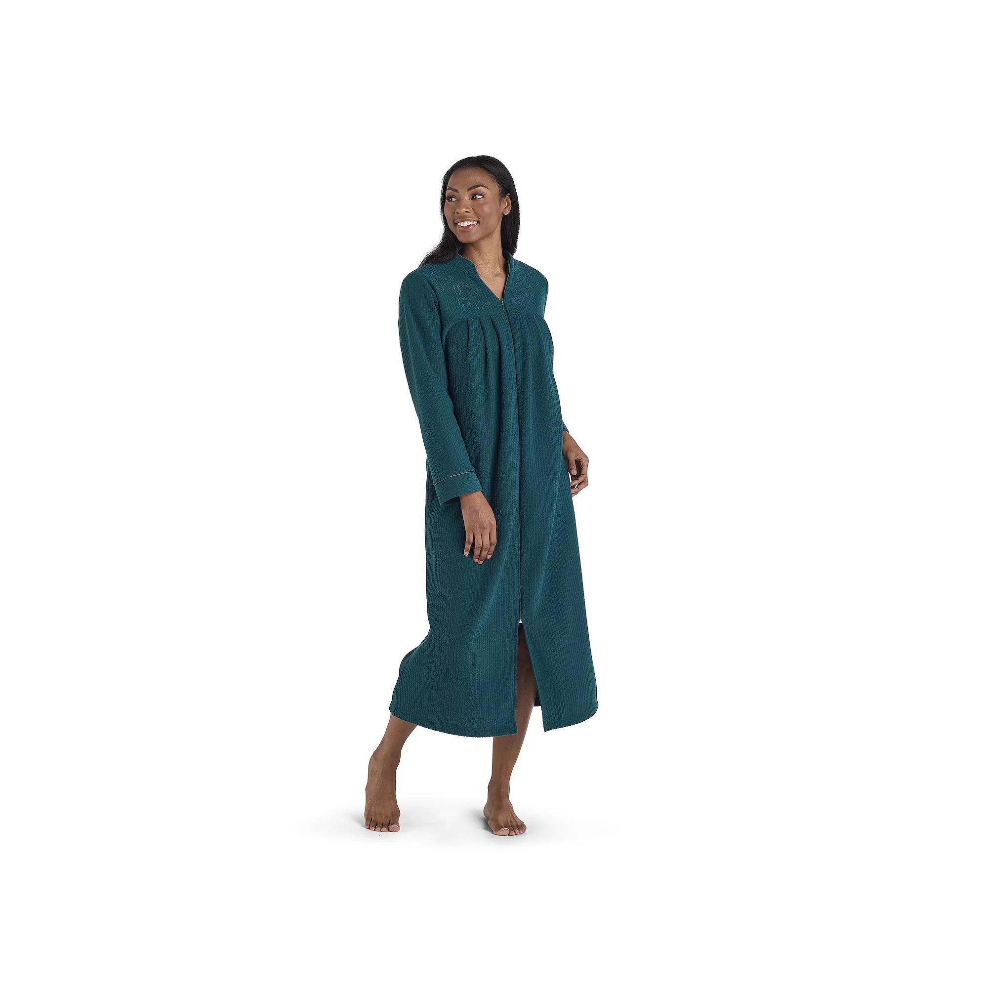 Petite Miss Elaine Essentials Brushed Back Terry Long Zip Robe, Women's,  Product Image