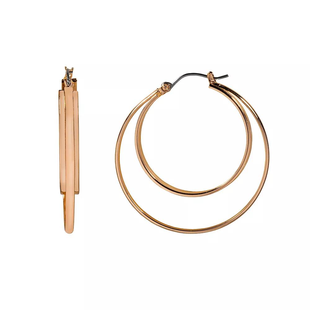 LC Lauren Conrad Gold Tone Double Row Nickel Free Hoop Earrings, Women's Product Image