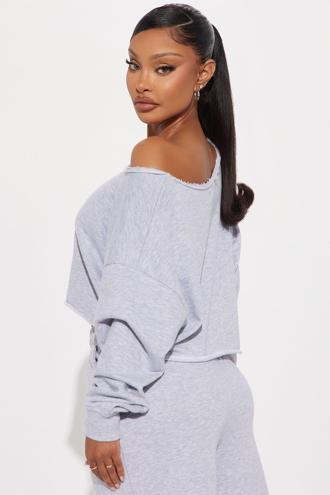 The Washed Off Shoulder Sweatshirt - Heather Grey Product Image