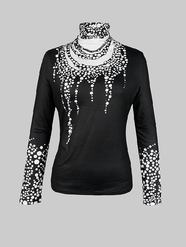 Long Sleeves Skinny Printed High-Neck T-Shirts Tops Product Image