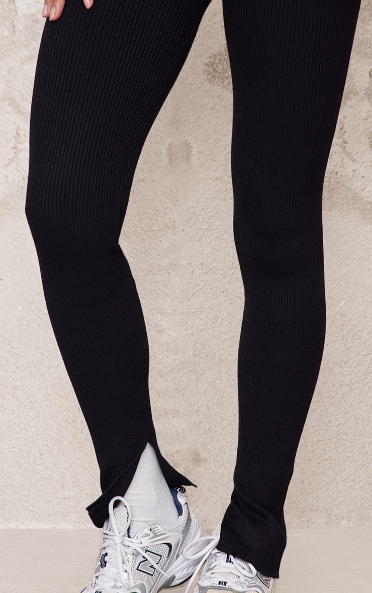 Black Knitted Split Hem Flare Pants Product Image