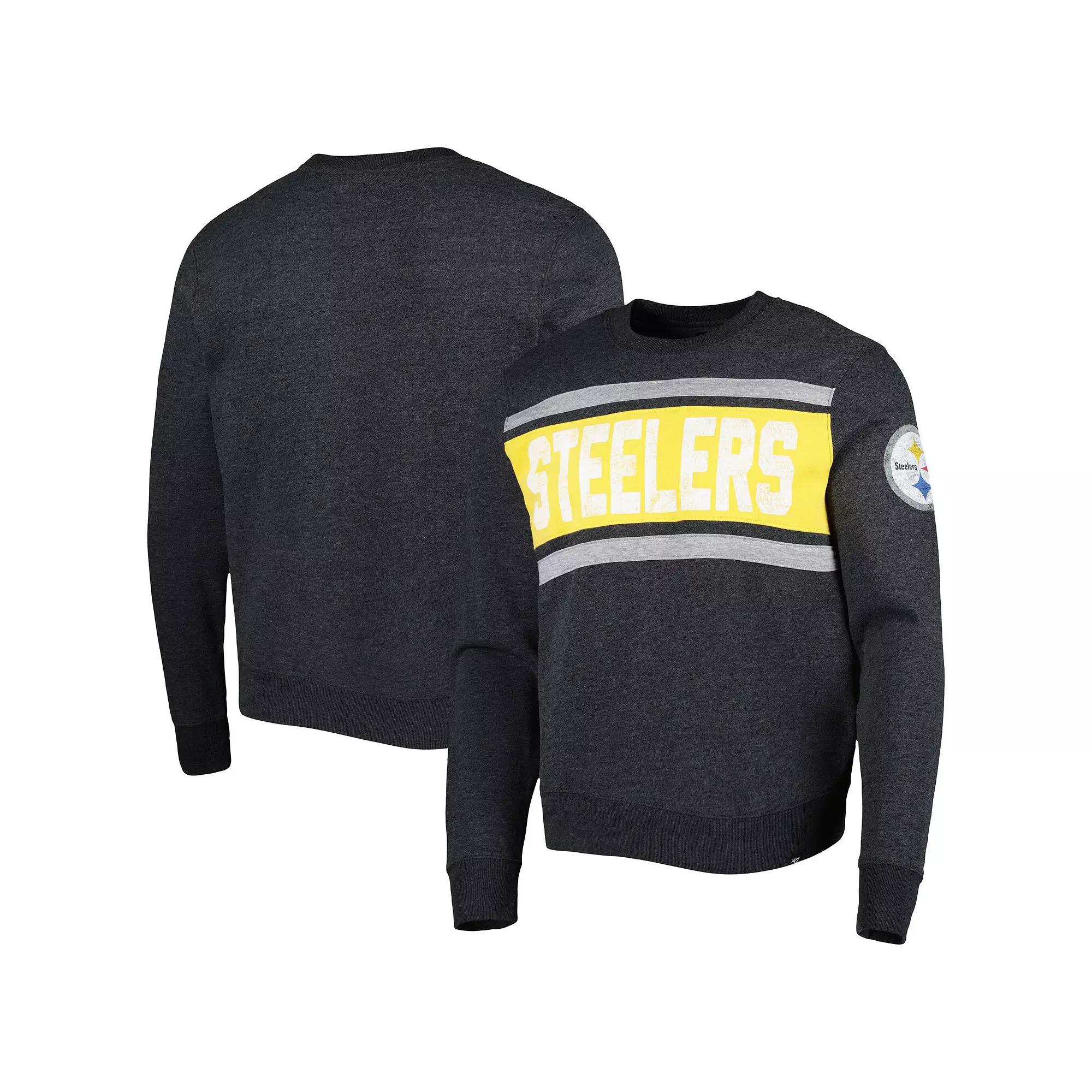 Men's '47 Heathered Black Pittsburgh Steelers Bypass Tribeca Pullover Sweatshirt,  Product Image