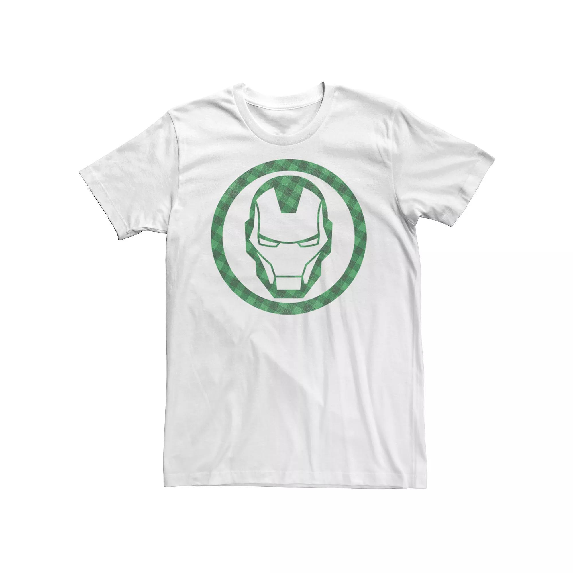 Men's Marvel St. Patrick's Day Iron Man Plaid Logo Tee,  Product Image