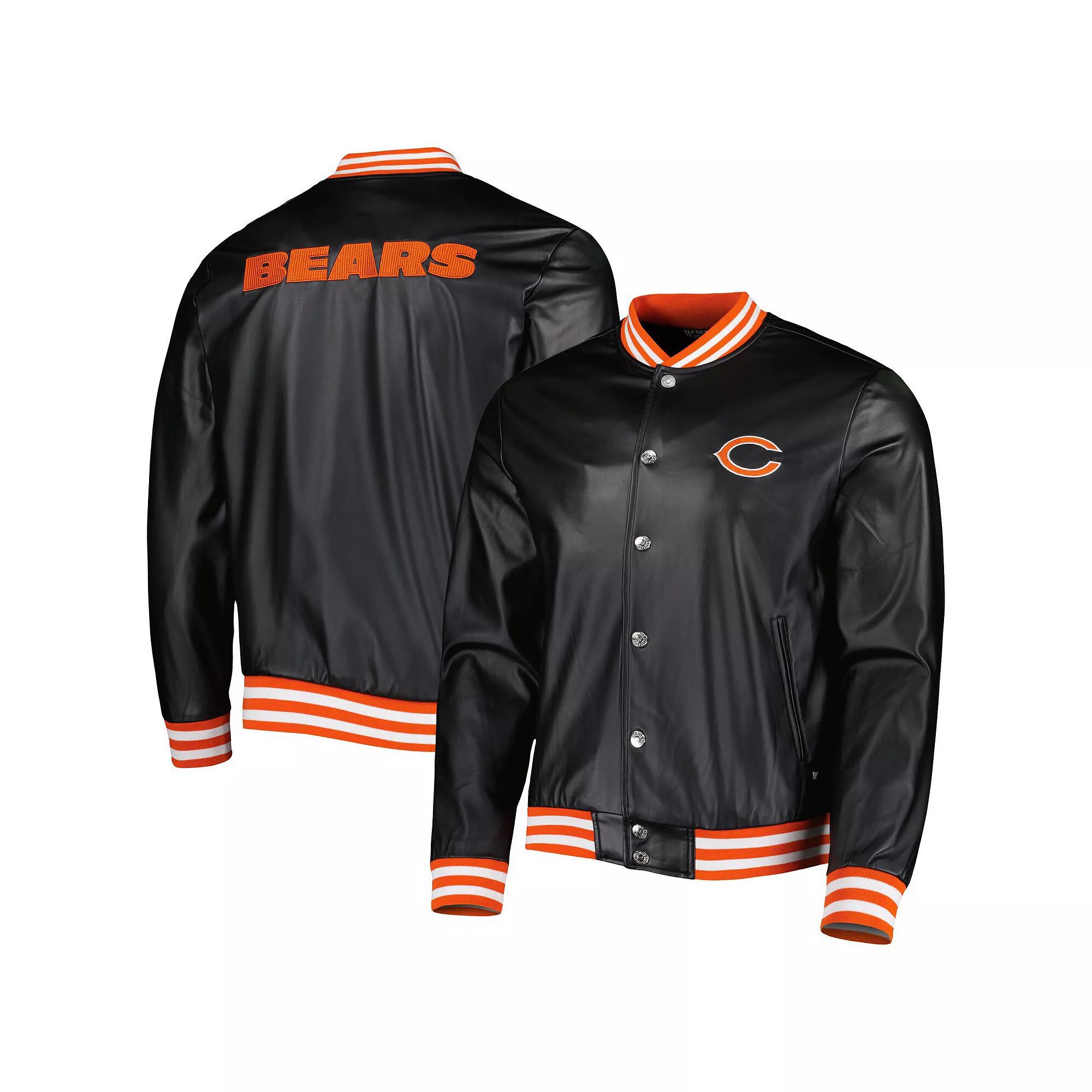 Men's The Wild Collective Black Chicago Bears Metallic Bomber Full-Snap Jacket,  Product Image