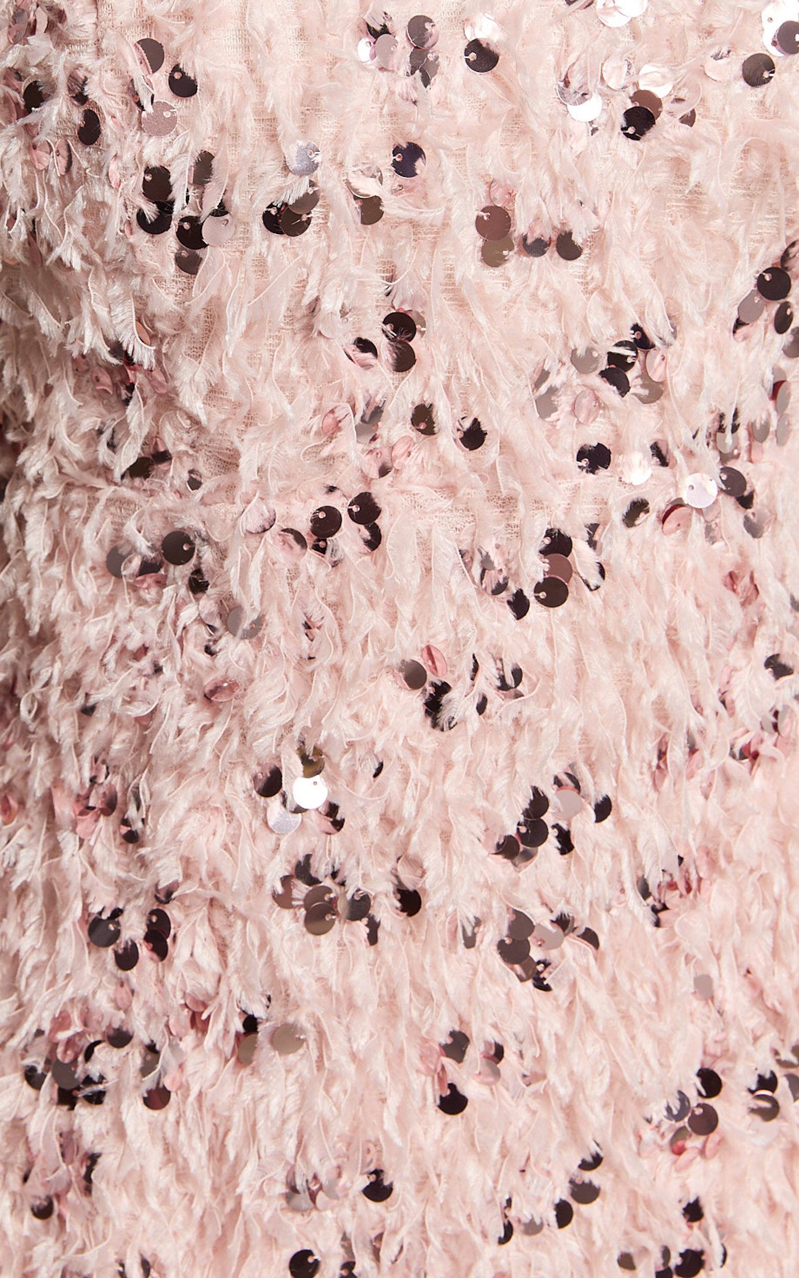 Spencer Mini Dress - Strappy V Neck Feather Sequin Dress in Light Pink Product Image