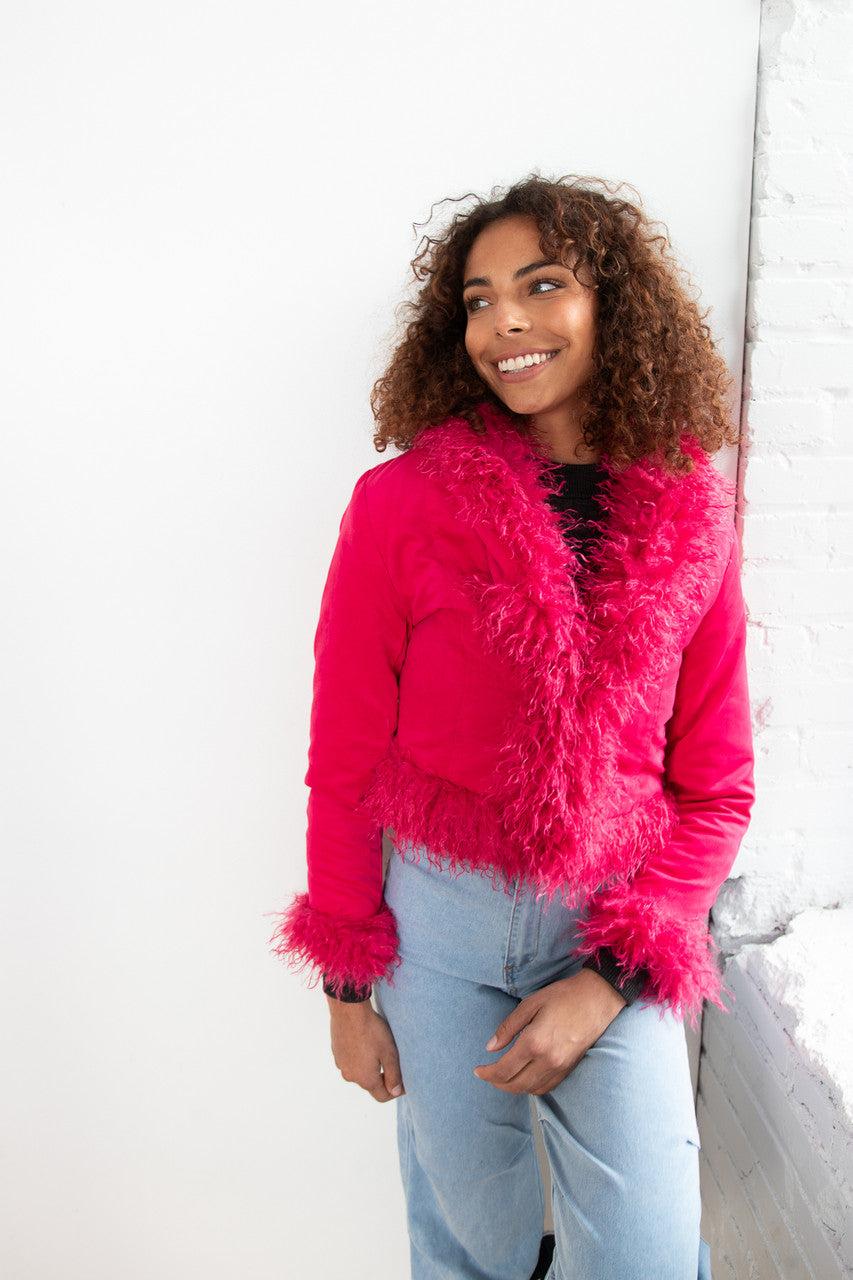 Fur Trim Suede Jacket Product Image