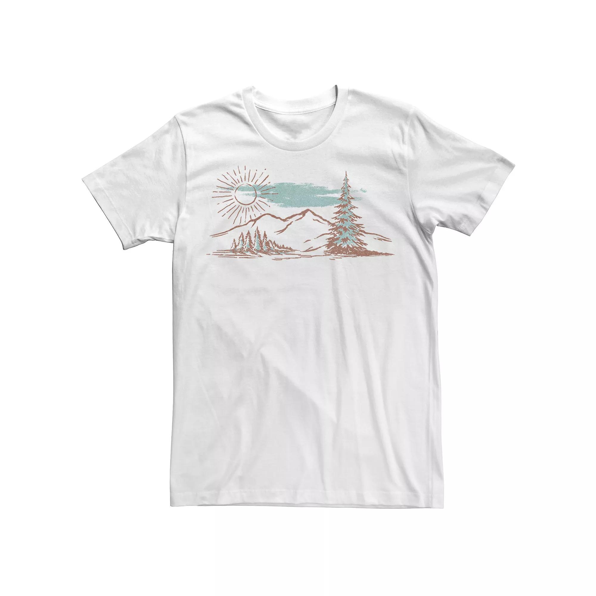 Men's Simple Line Drawn Mountain Scene Tee, Boy's, Size: XL, Black Product Image