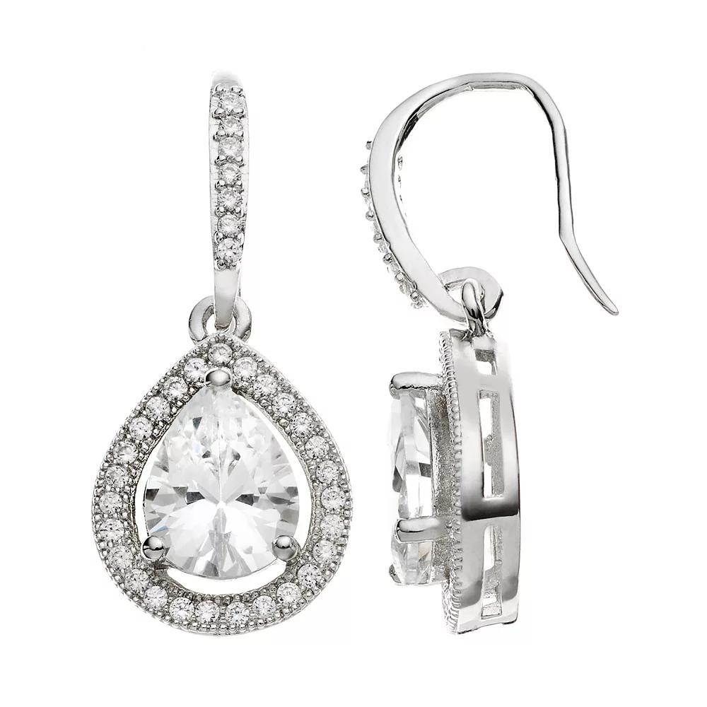 The Silver Lining Cubic Zirconia Silver Tone Teardrop Earrings, Women's, White Product Image