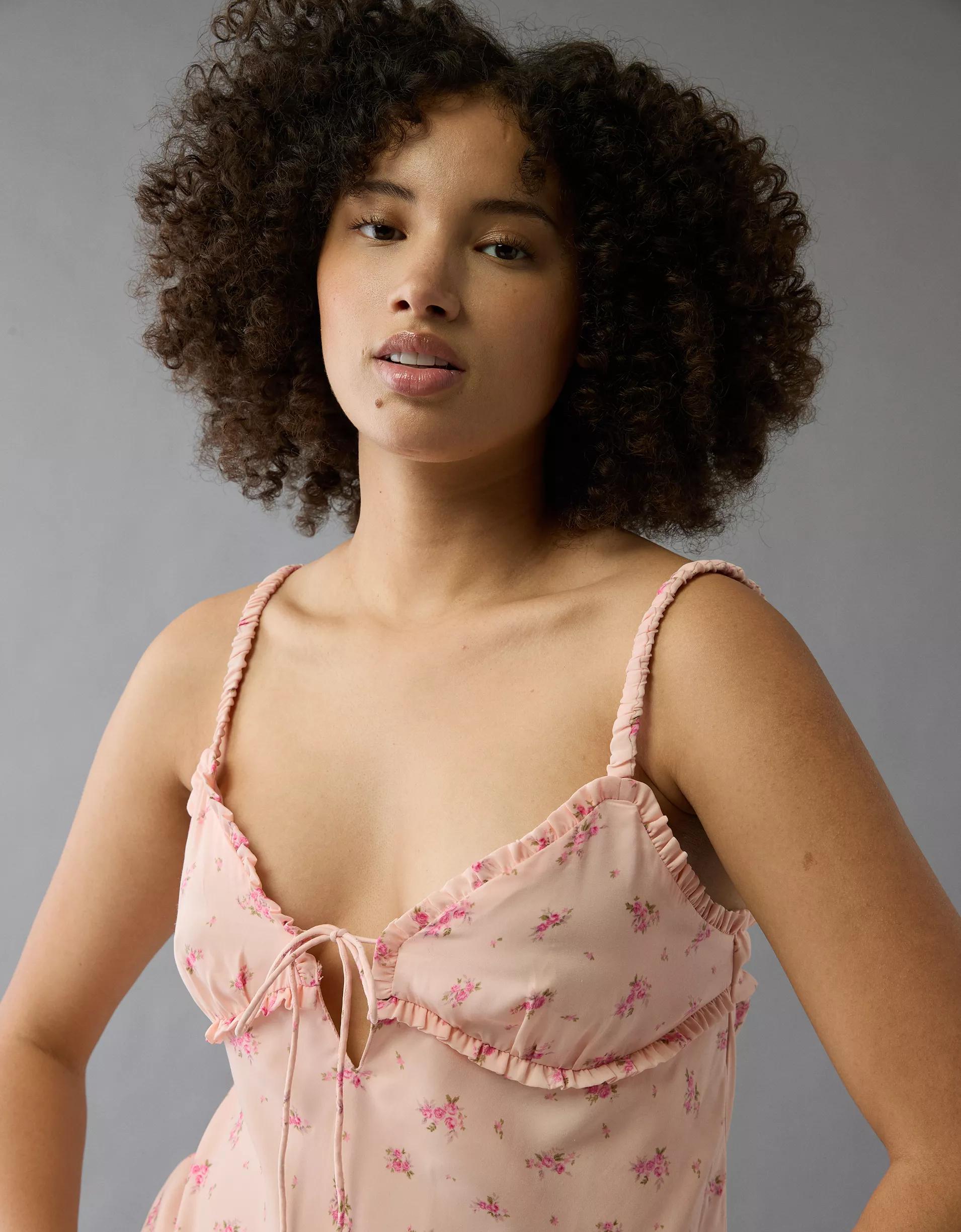 AE V-Neck Ruffle Midi Slip Dress Product Image