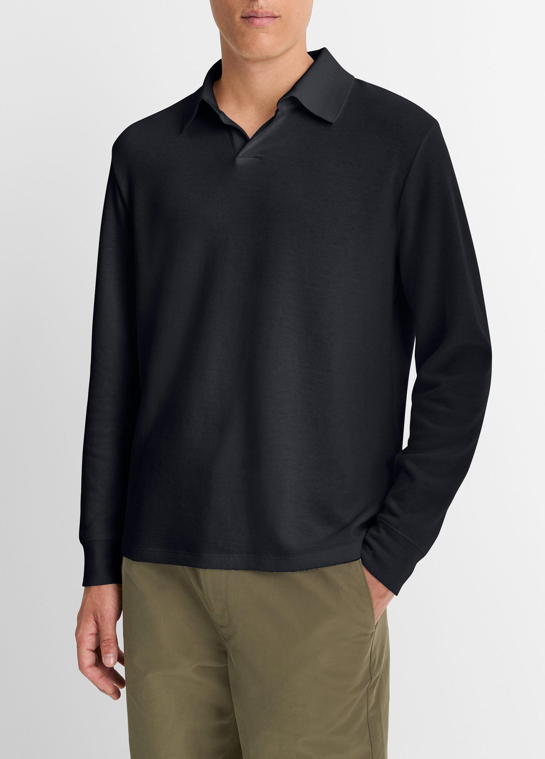 Double-Face Cotton-Blend Long-Sleeve Polo Shirt Product Image