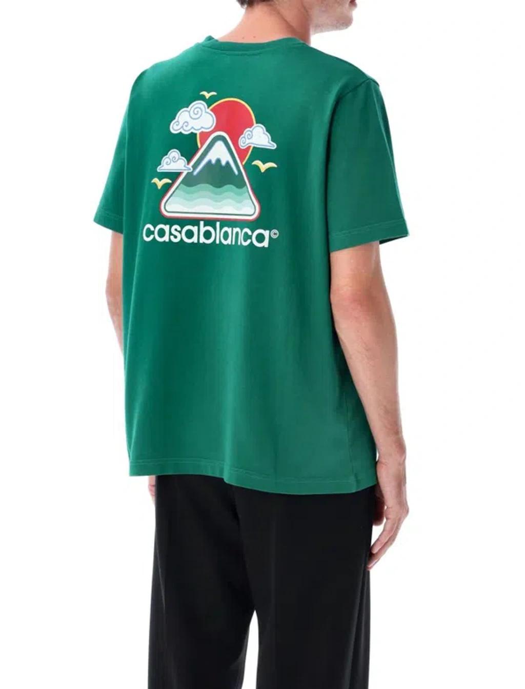 CASABLANCA Mens Montagne Ondulee Brand-print Cotton-jersey T-shirt In Green Product Image