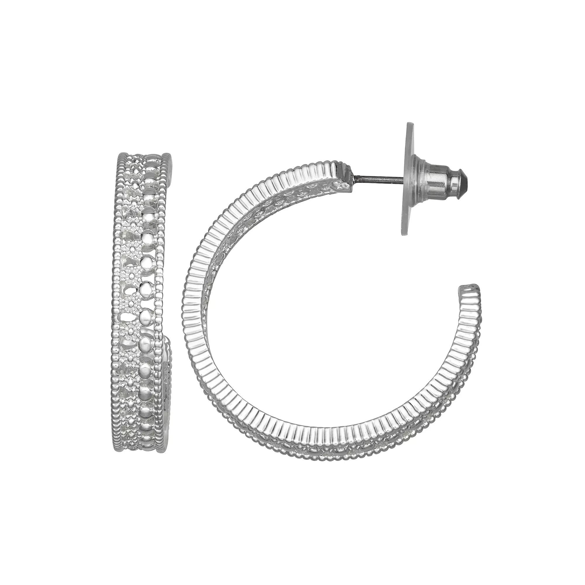 Napier Silver Tone 31 mm Beaded C-Hoop Earrings, Womens Product Image