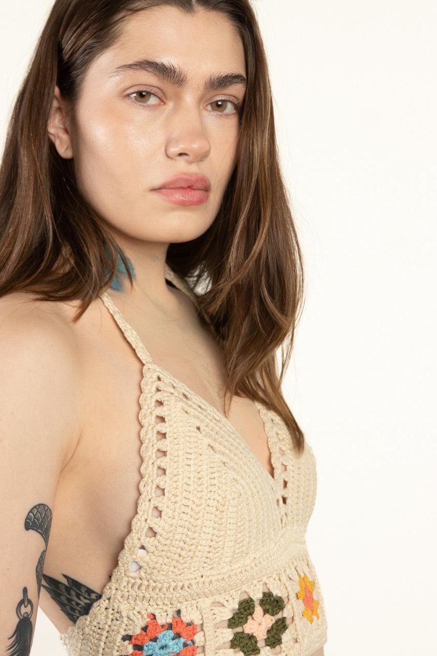 Crochet Flower Detail Tie Top Product Image