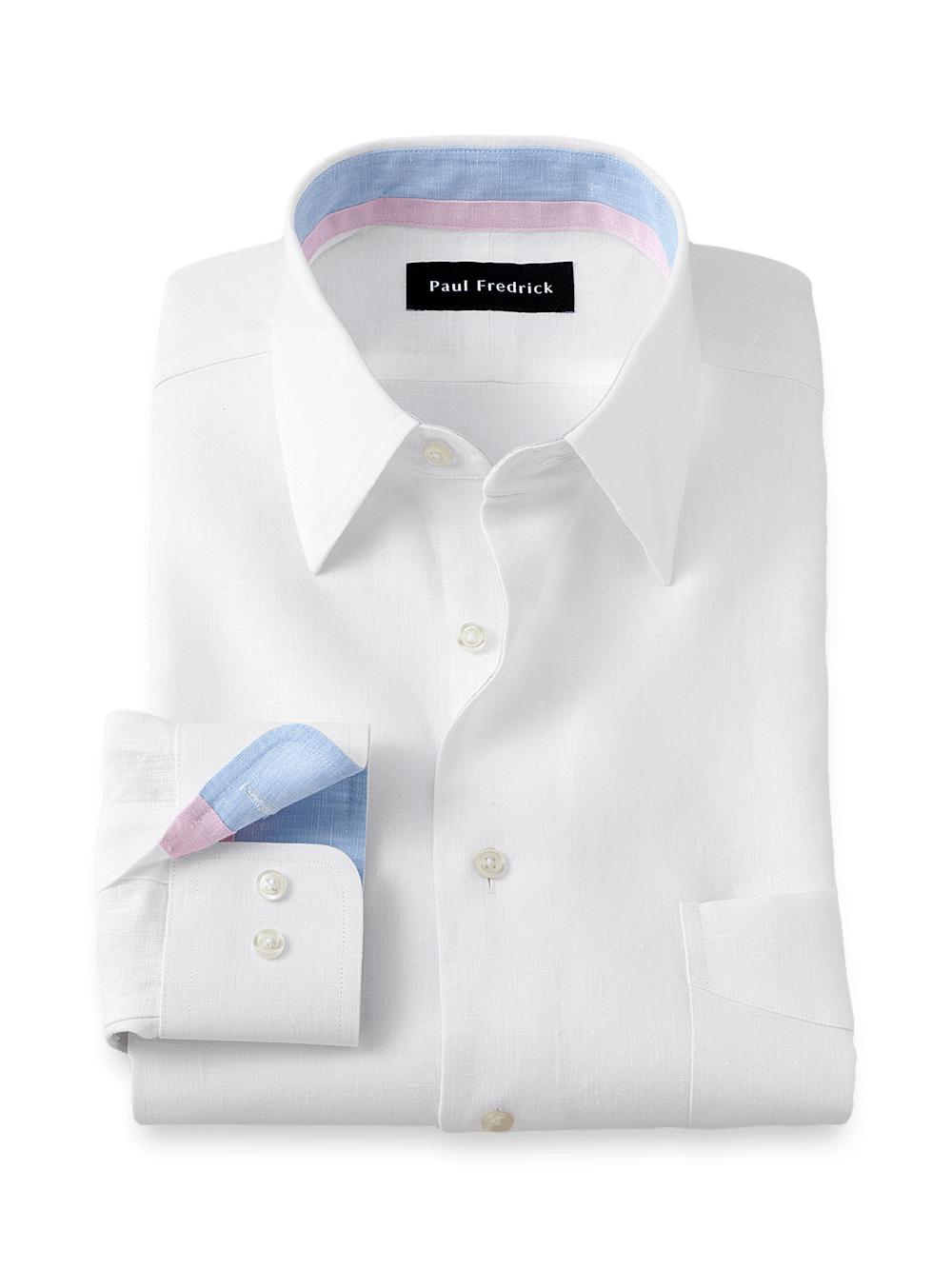 Non-Iron Linen Solid Dress Shirt With Contrast Trim - White Product Image