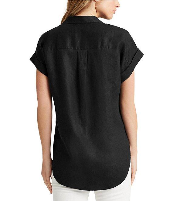 Lauren Ralph Lauren Linen Point Collar Short Dolman Sleeve Shirt Product Image