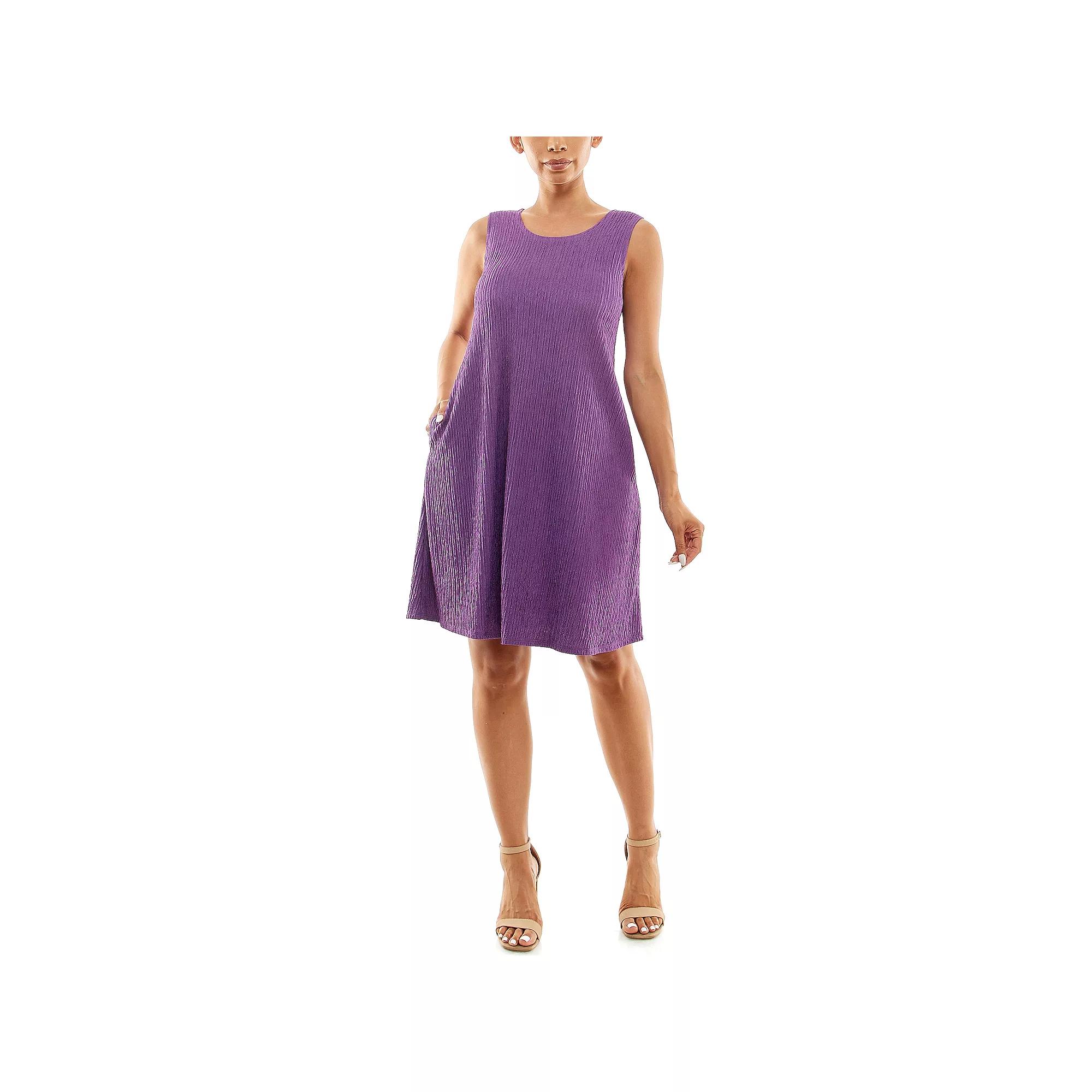 Women's Nina Leonard Sleeveless Textured Trapeze Dress, Size: Large, Purple Product Image