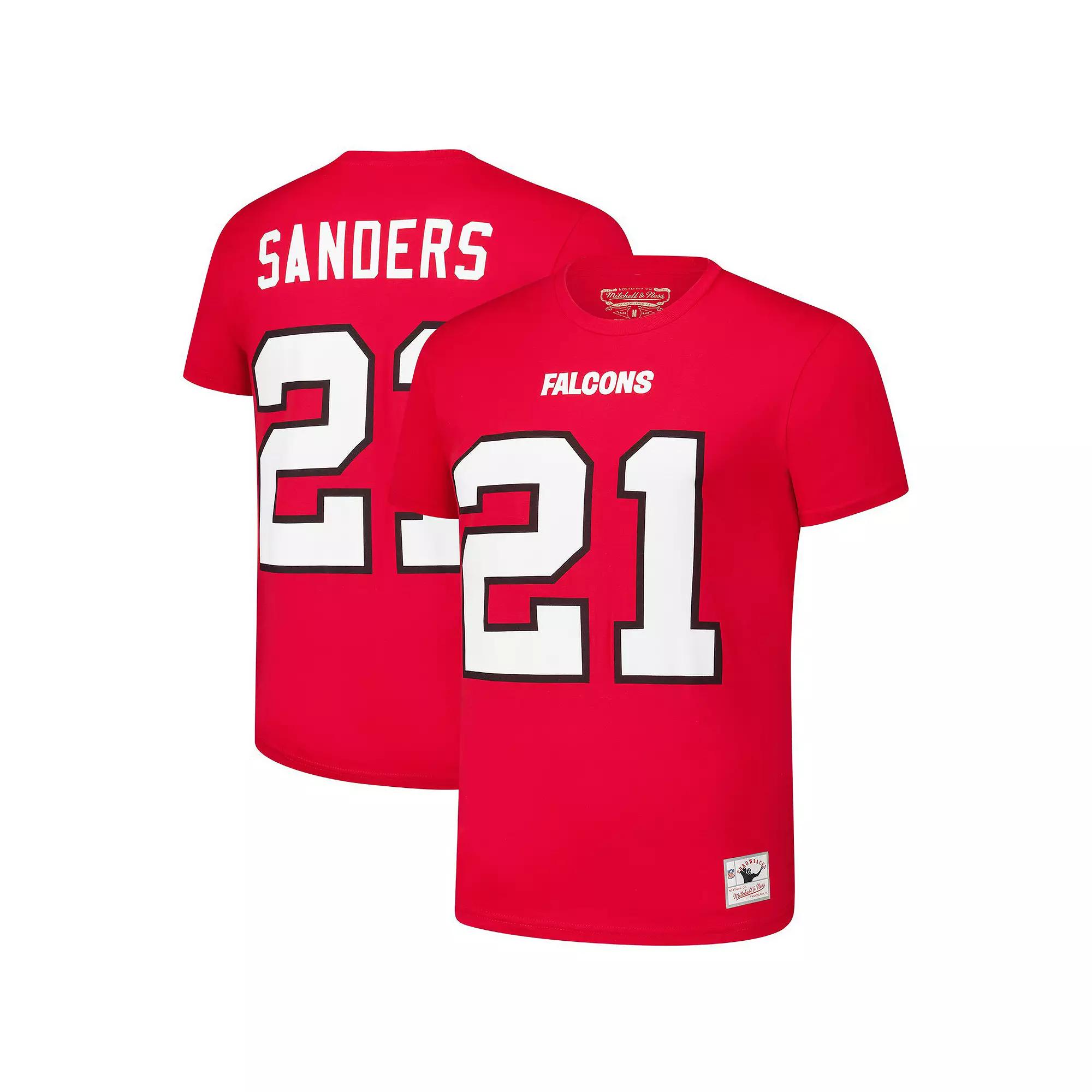 Men's Mitchell & Ness Deion Sanders Red Atlanta Falcons Retired Player Throwback Name & Number T-Shirt, Size: Medium Product Image