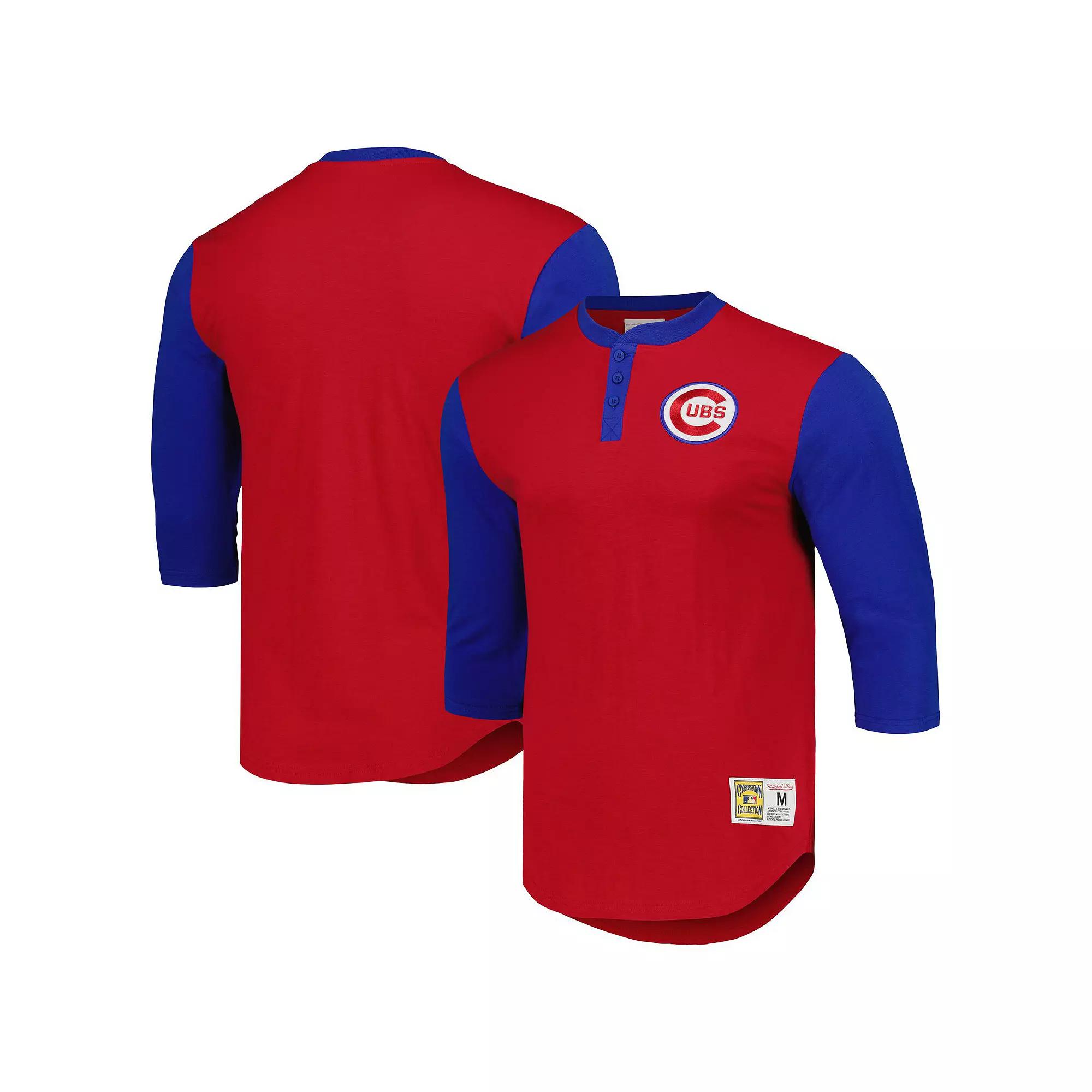 Men's Mitchell & Ness Red Chicago Cubs Cooperstown Collection Legendary Slub Henley 3/4-Sleeve T-Shirt, Size: Small Product Image
