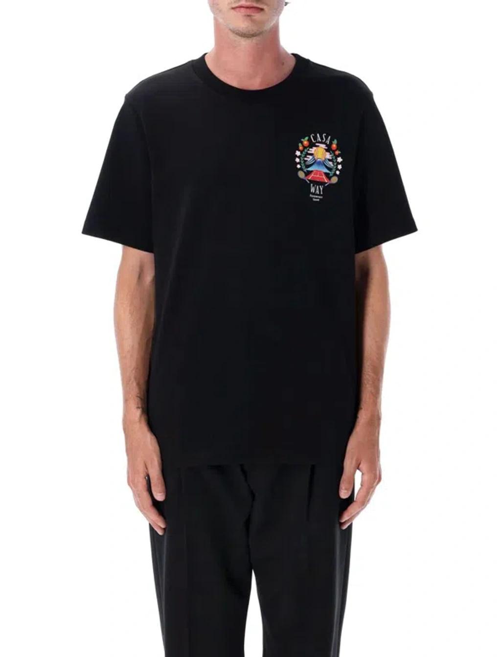 CASABLANCA Mens Casa Way Mountain Brand-print Cotton-jersey T-shirt In Black Product Image