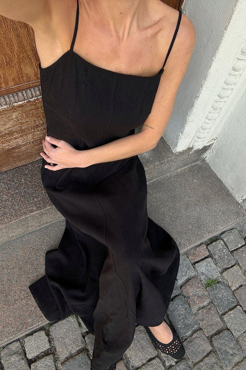 Linen Blend Seam Detail Maxi Dress Product Image