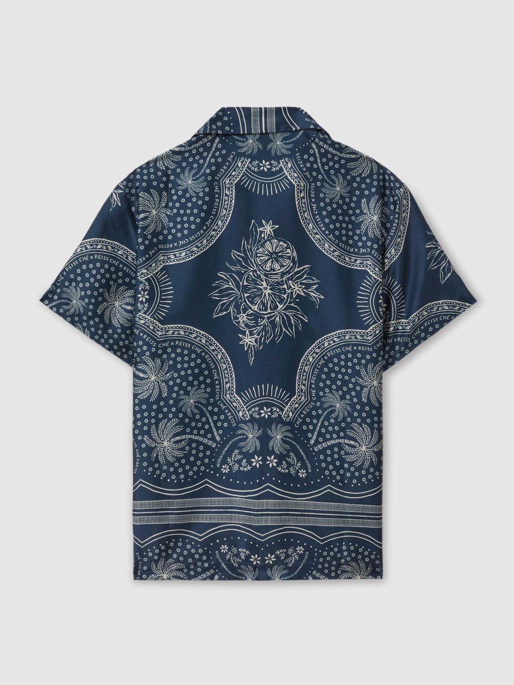 Reiss | Ché Printed Cuban Collar Shirt in Navy/White Product Image
