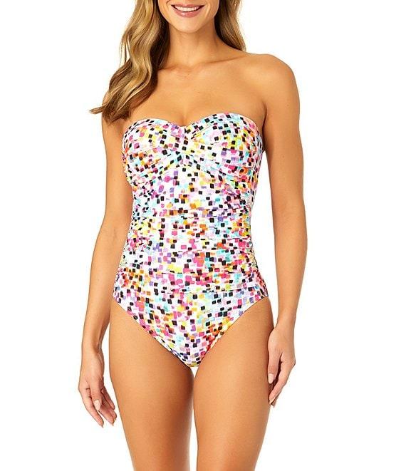 Anne Cole Abstract Dot Twist Front Strapless Bandeau One Piece Swimsuit Product Image