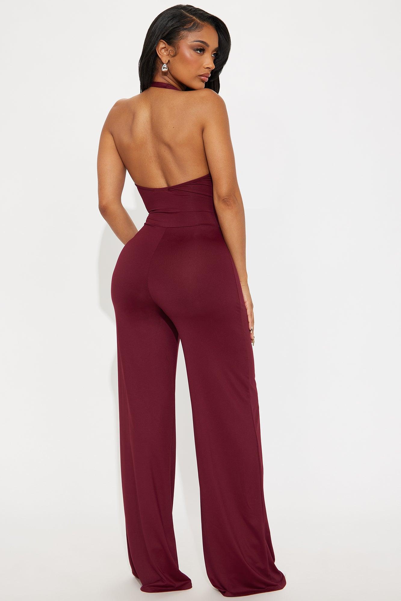 Bring It Back Jumpsuit - Burgundy Female Product Image