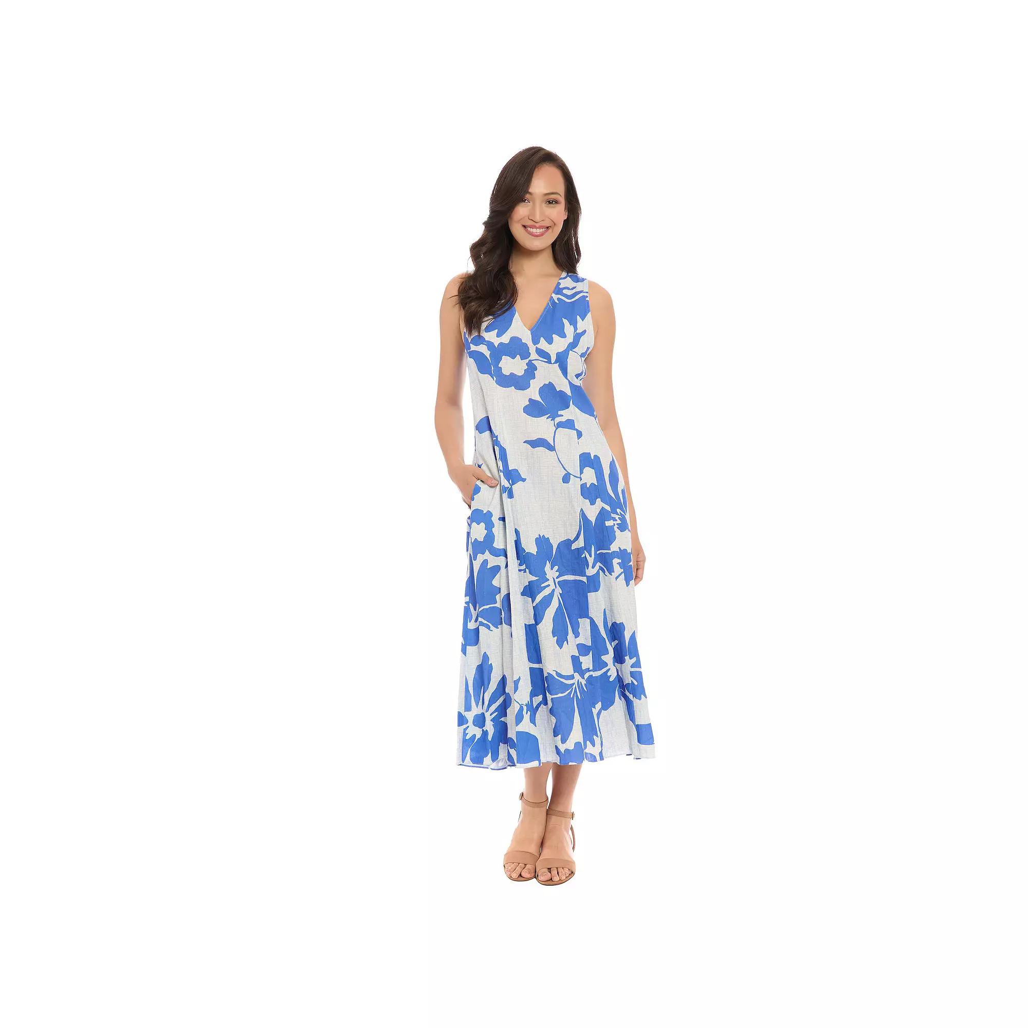 Women's London Times V-Neck Godet A-Line Dress,  Product Image