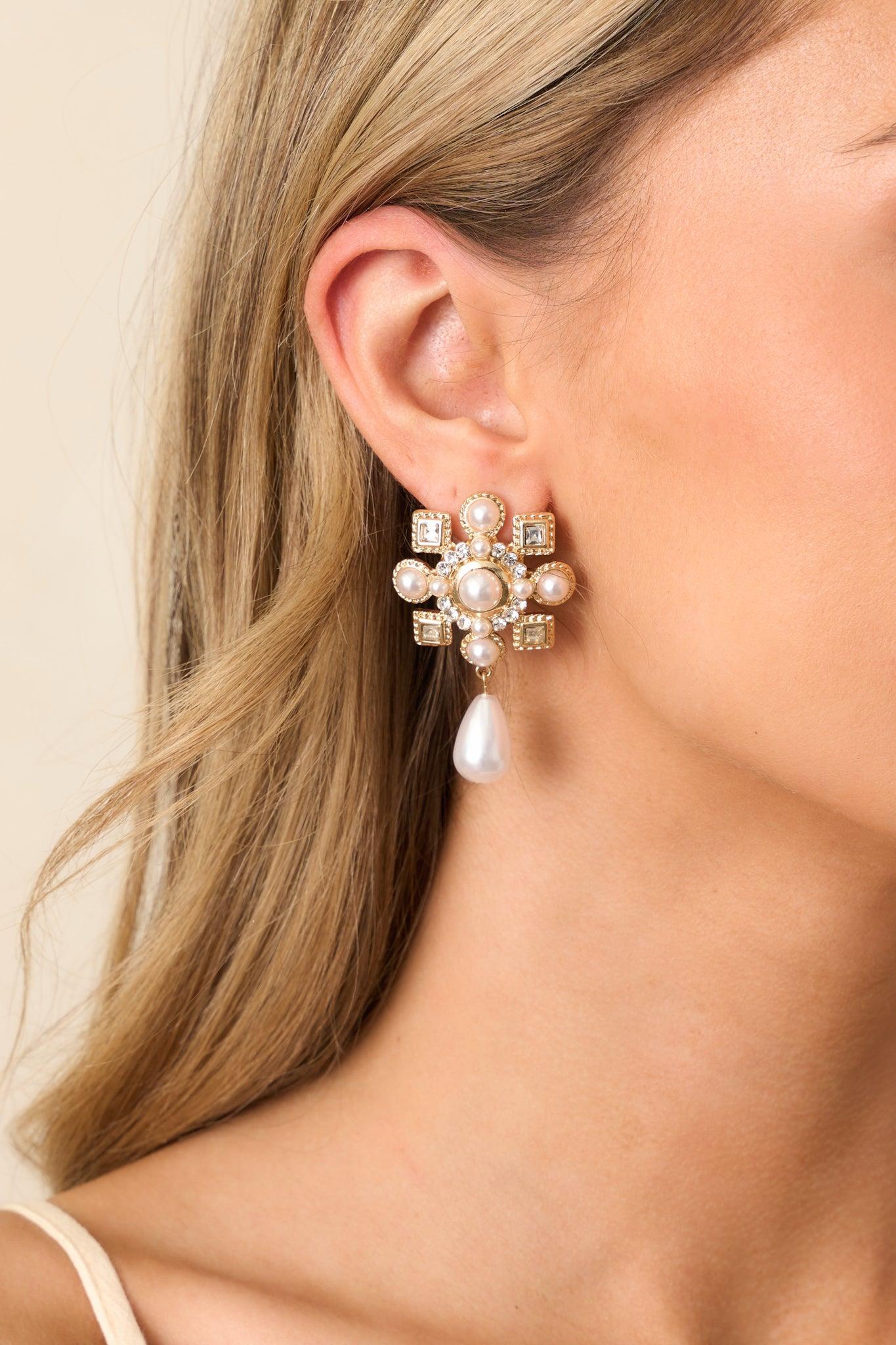 Love Song Ivory Pearl & Gold Drop Earrings Product Image