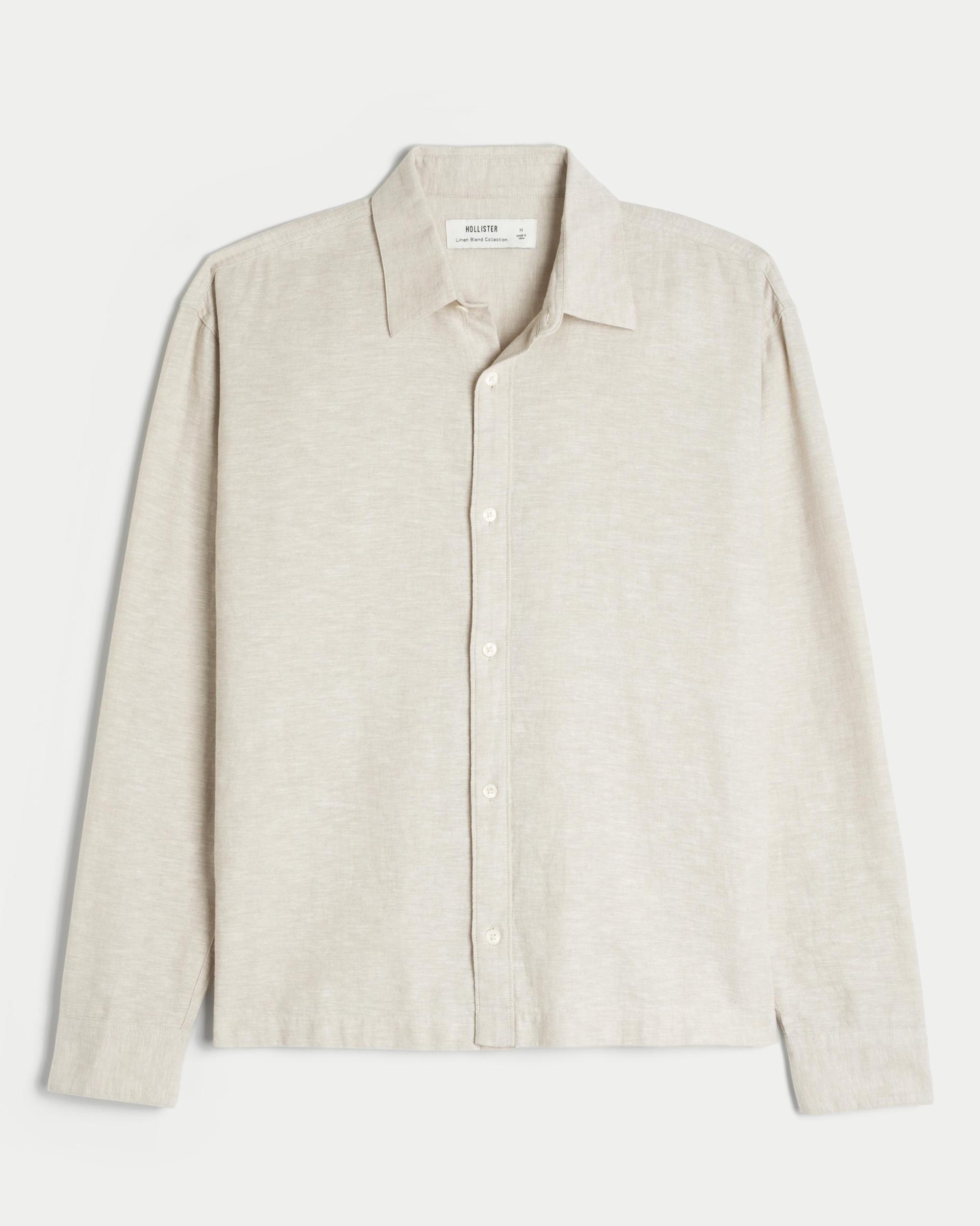 Linen-Blend Button-Through Shirt Product Image