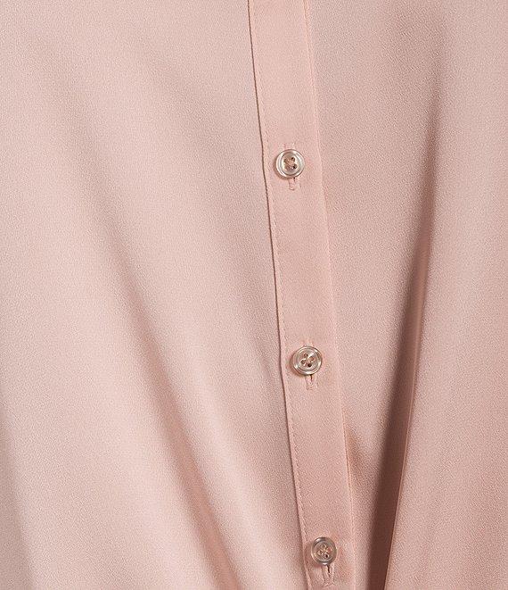 Preston & York Kinsley Tie Front Hem Button Front Collared Long Sleeve Shirt Product Image