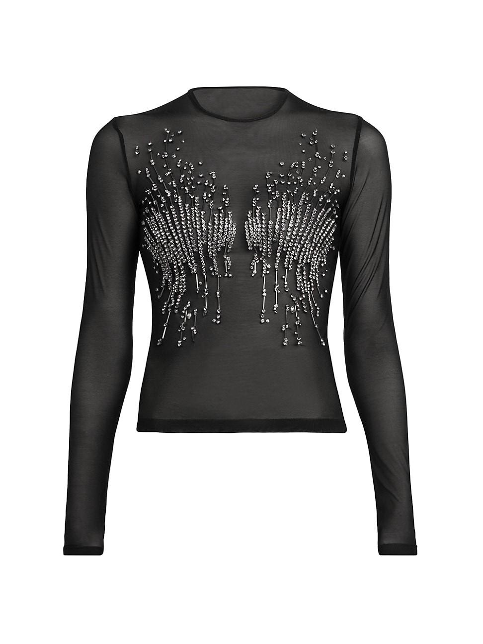 Womens Beaded Tulle Long-Sleeve Top Size 0 Product Image
