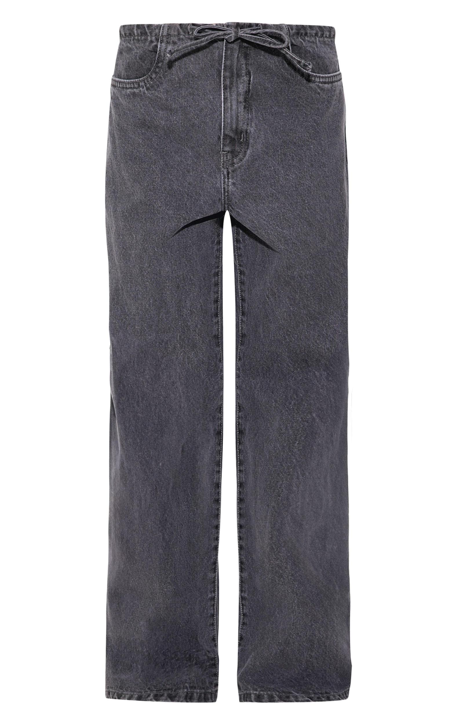 Grey Low Rise Tie Waistband Wide Leg Jeans Product Image