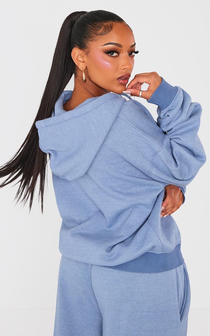 PRETTYLITTLETHING Shape Petrol Blue Embroidery Washed Zip Through Hoodie Product Image