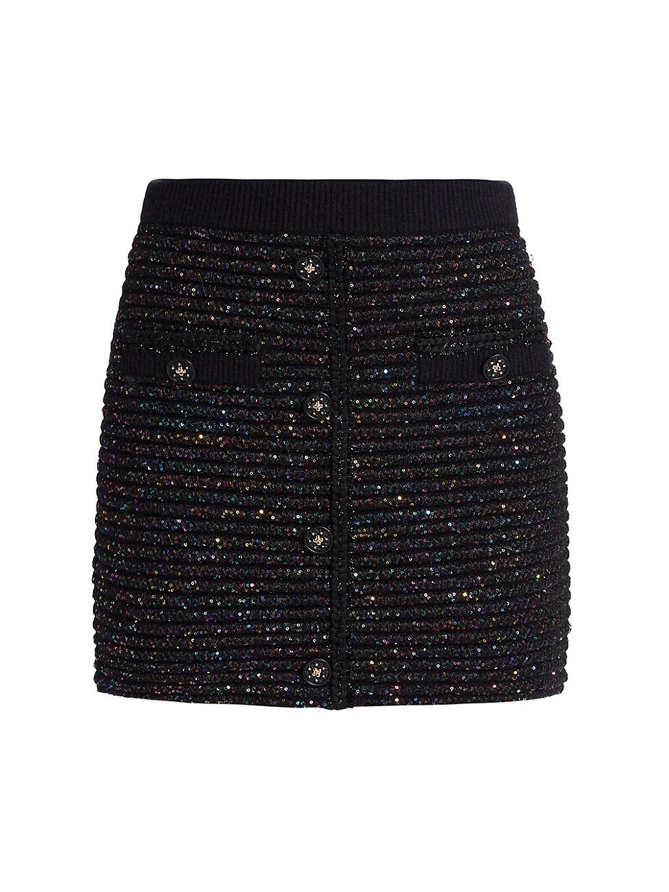 Womens Sequined Textured Knit Miniskirt - Product Image