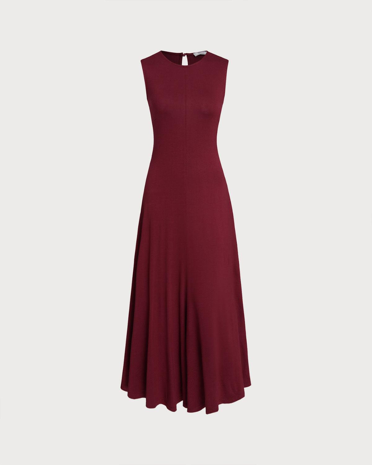 Red Round Neck A-Line Sleeveless Maxi Dress Product Image
