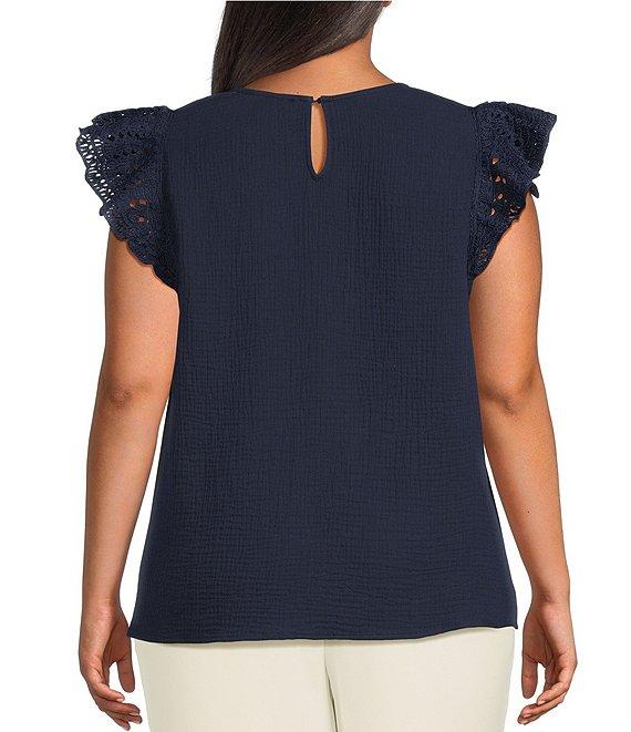 Skies Are Blue Plus Size Crochet Trim Gauze Top Product Image