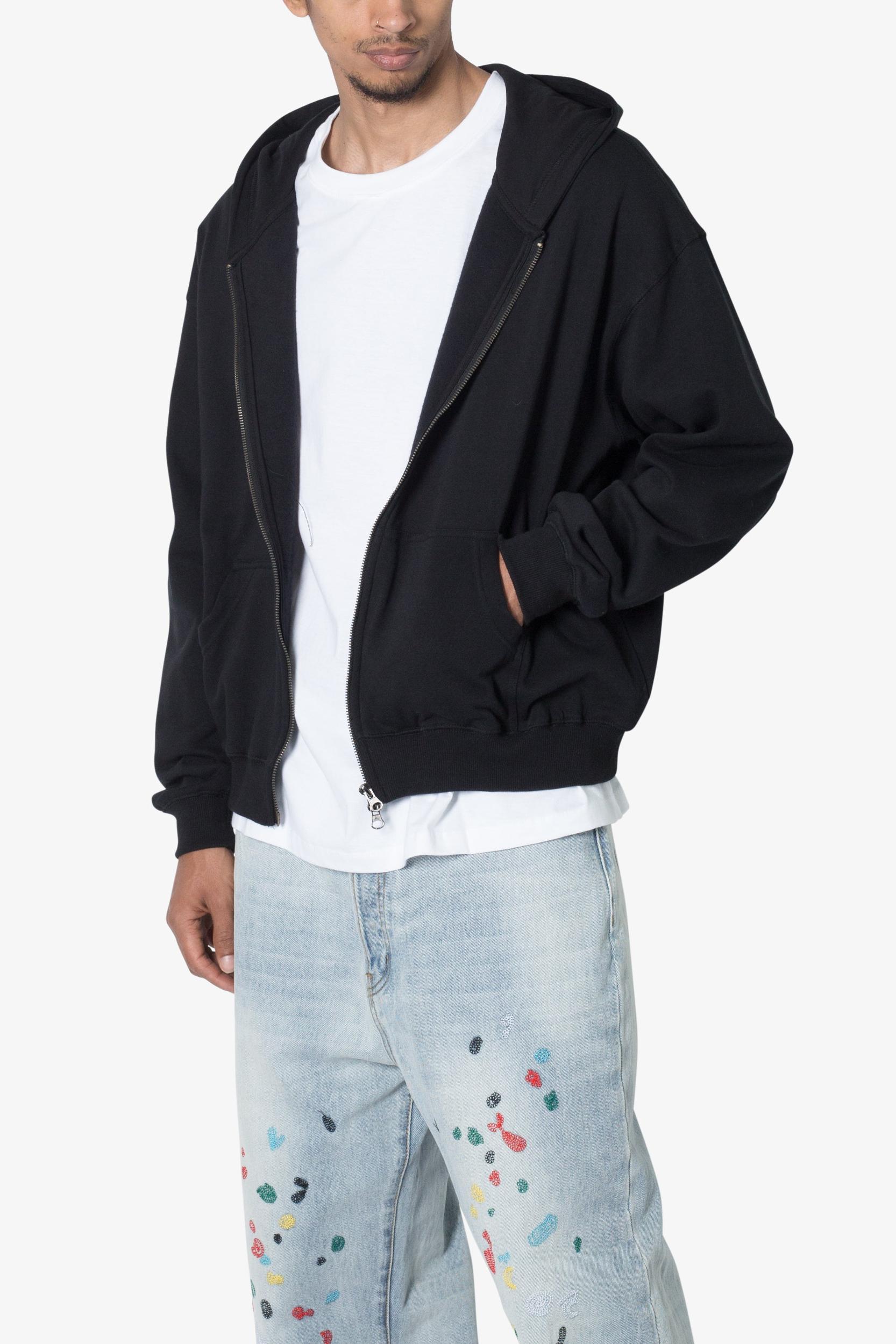 Basic Zip Up Hoodie - Black Product Image