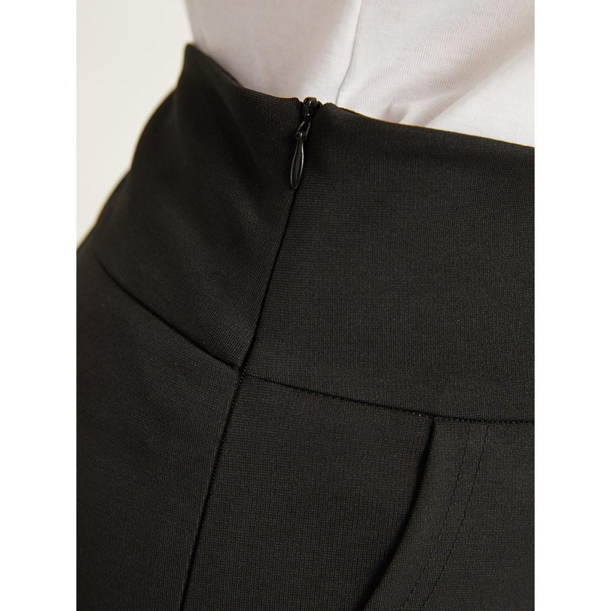 Plus Size Plain Wideband Waist Pocket Scalloped Trim Skinny Leggings Women Black Casual Bodycon High Rise Everyday Pants BloomChic 28/5X Product Image