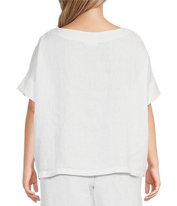 Bryn Walker Plus Orla Light Linen Boat Neck Short Sleeve Shirt Product Image