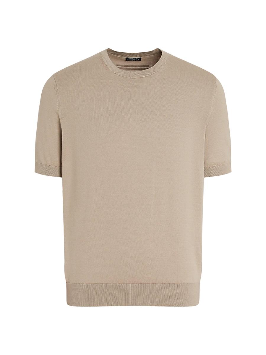 Mens Ribbed Crewneck Collar Premium Cotton T-Shirt Product Image
