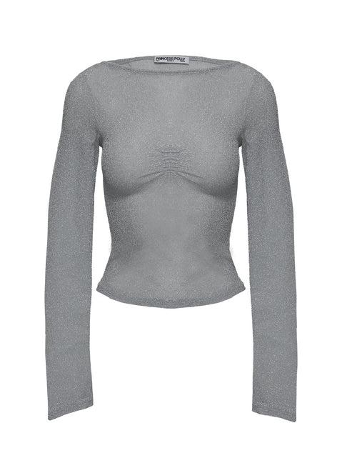 Crystal Clear Long Sleeve Mesh Top Silver Product Image