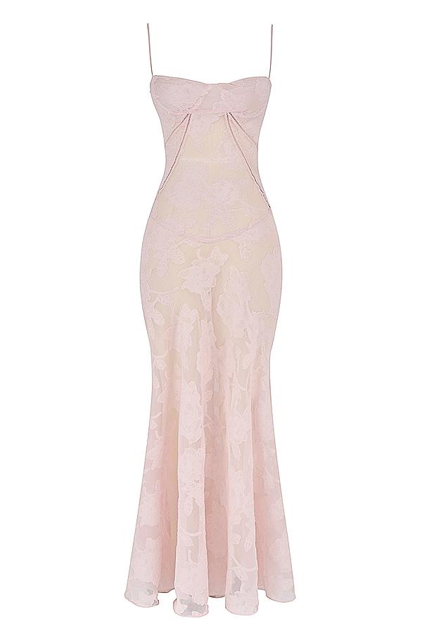 Seren  soft pink floral lace back maxi dress Product Image